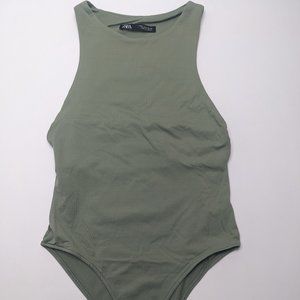ZARA ONE PIECE HALTER NECK OLIVE GREEN BODY SUIT SIZE SMALL NEVER USED